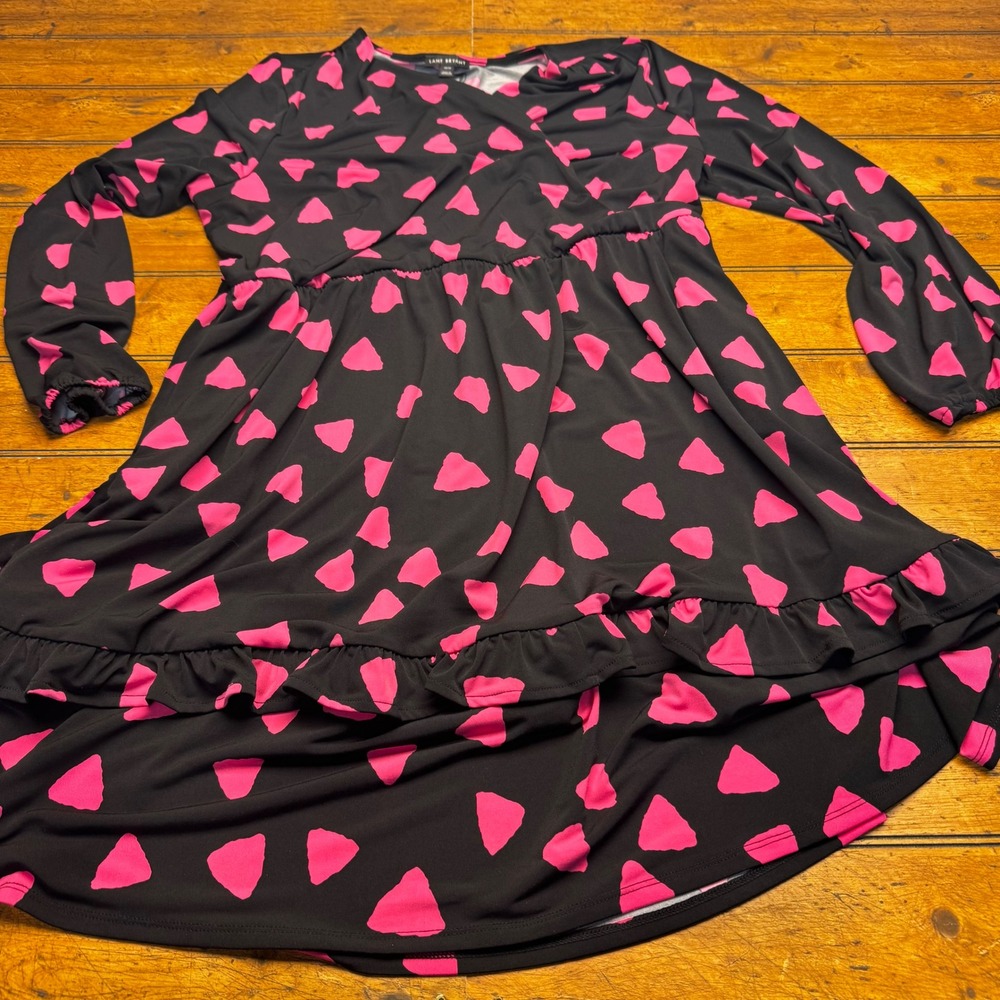 Lane Bryant Pink Black Abstract Triangle Print Ruffle Hem‎ Dress Womens 18/20
